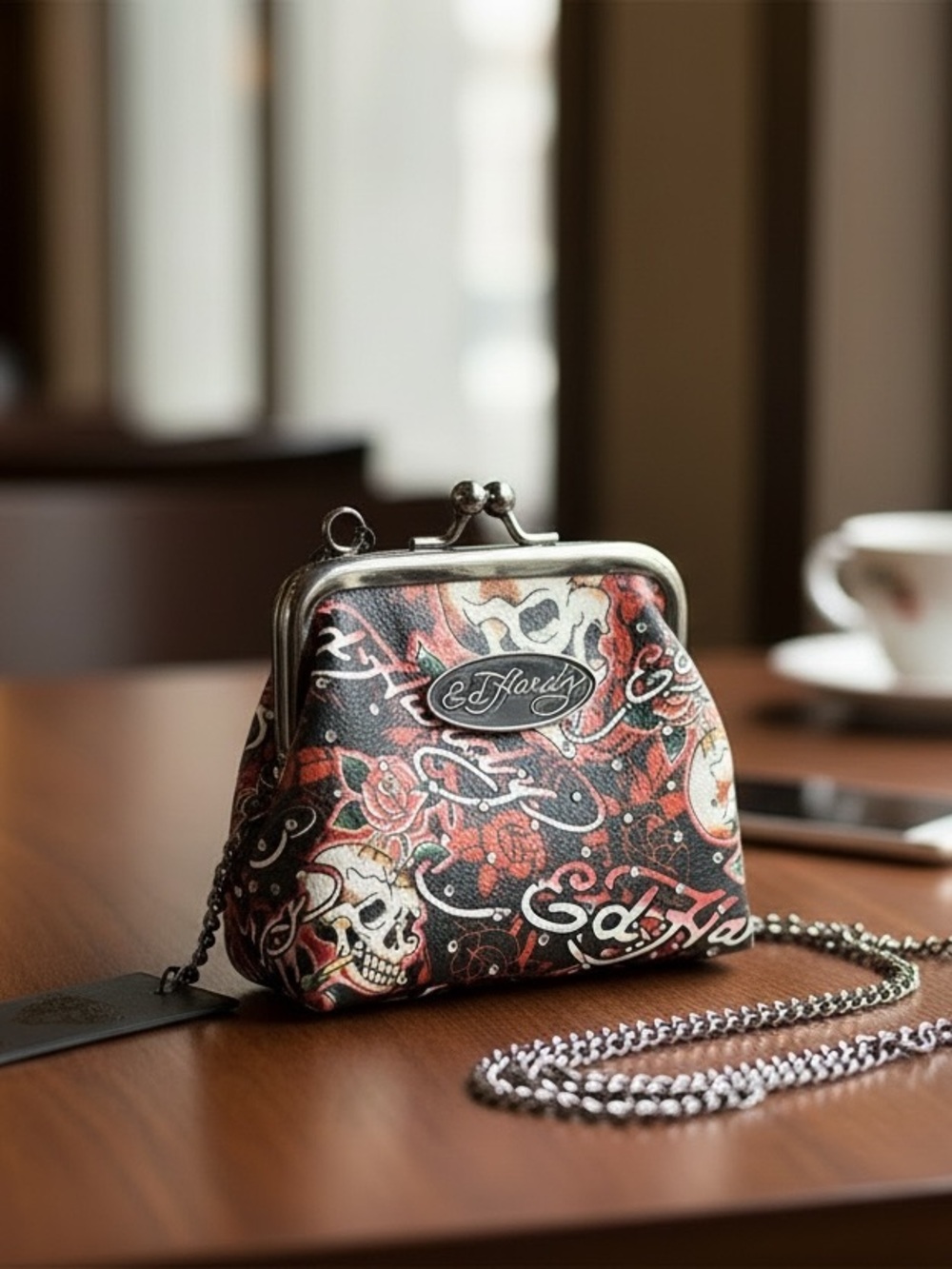 NWT Ed Hardy Red Skull & Rose Mini Crossbody Bag Red/Black/Multi